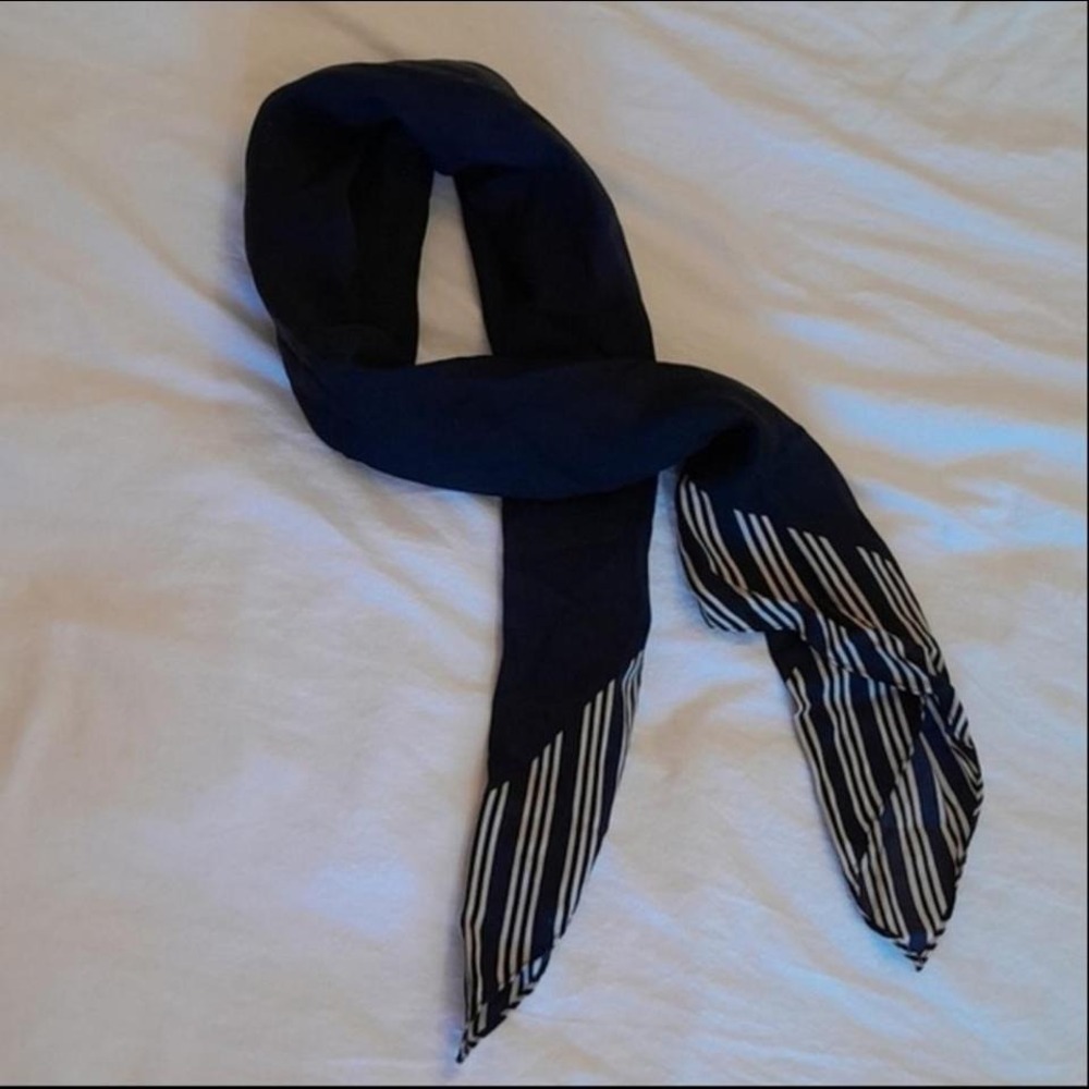 Classic Navy and Beige Stripe Silk Scarf Square Neck Scarf Accessory